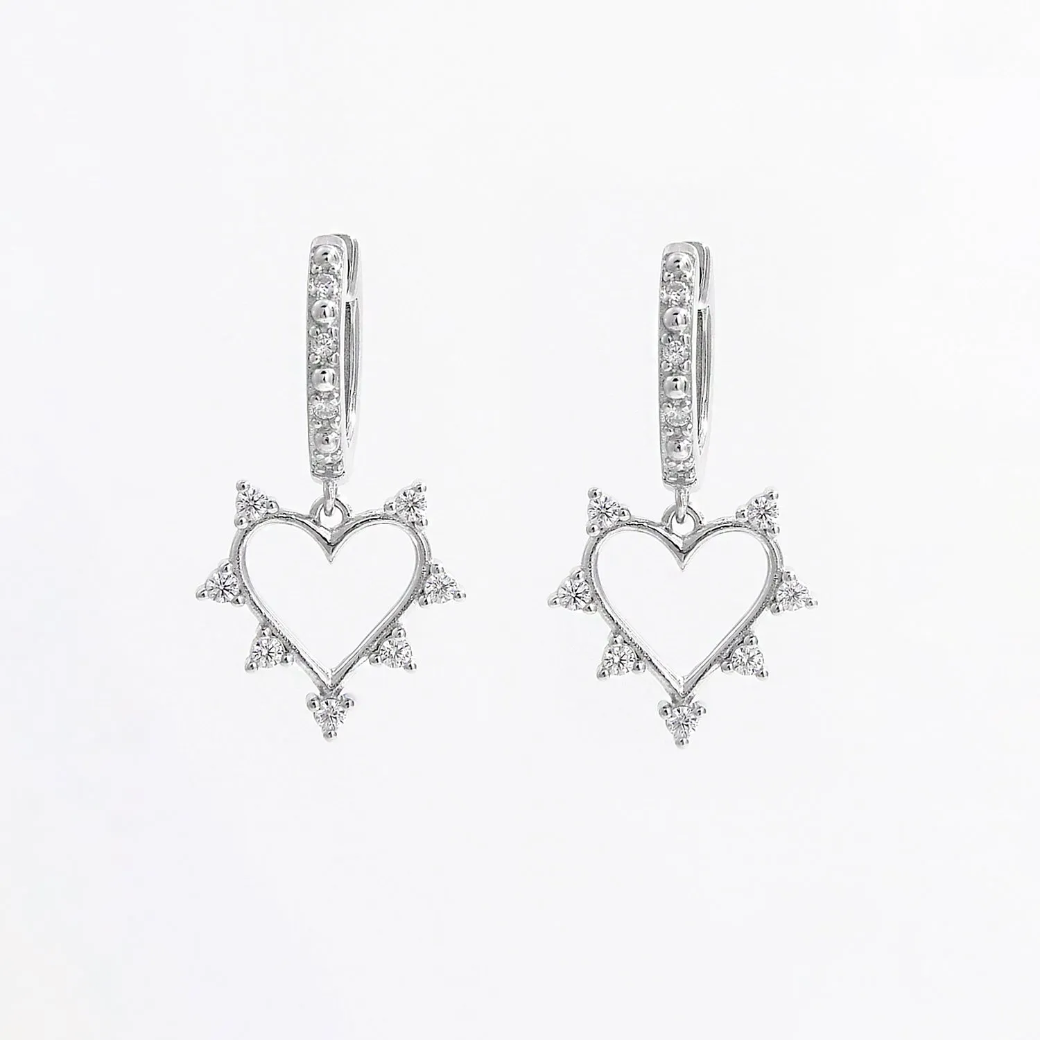 925 Sterling Silver Inlaid Zircon Heart Dangle Earrings