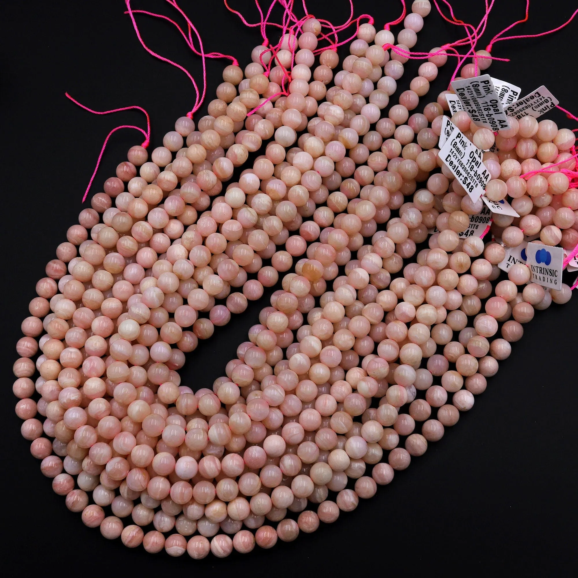 AA Natural Peruvian Pink Opal 6mm 8mm 10mm 12mm 14mm Smooth Round Beads Gemstone 15.5" Strand