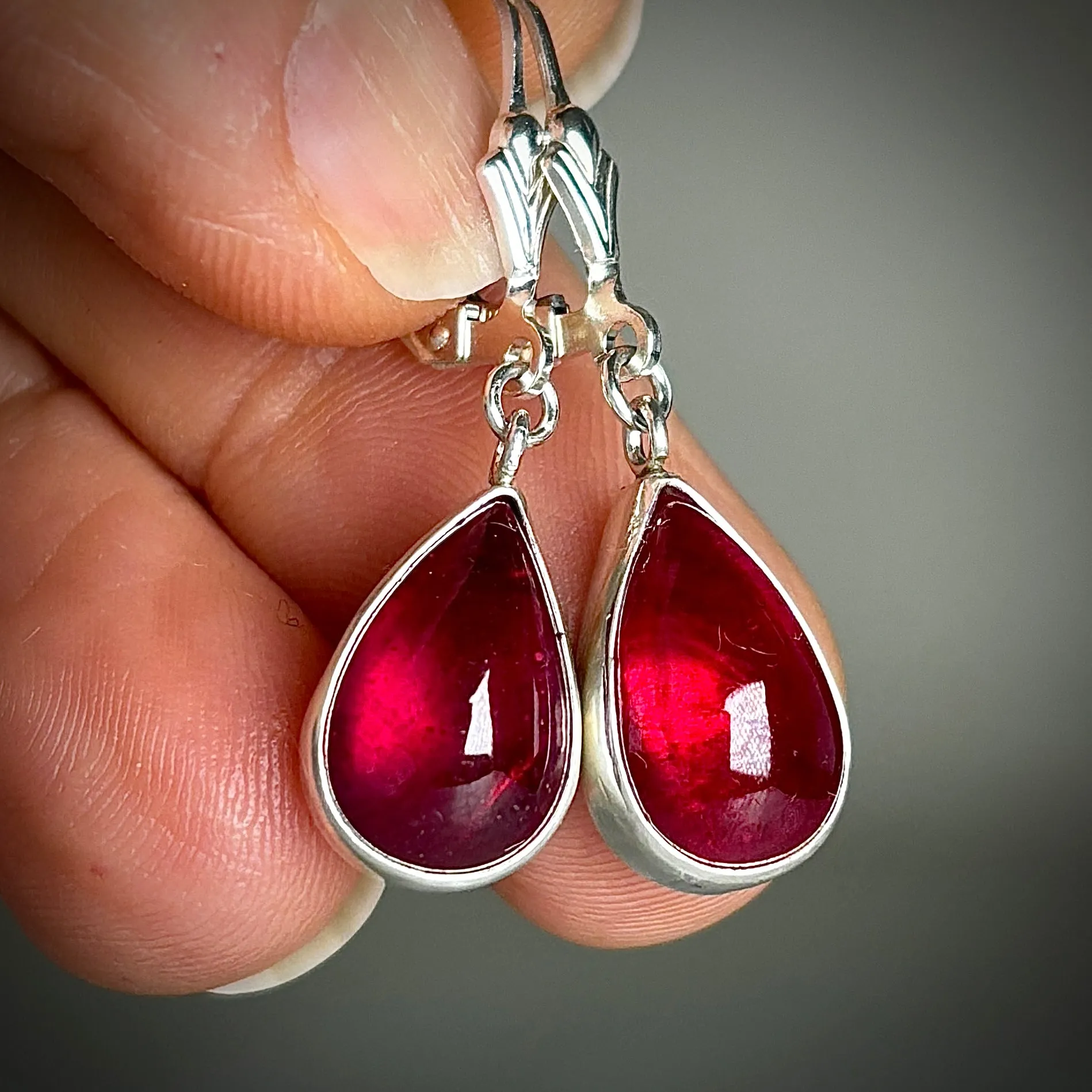 AFGHAN RUBY DROP STERLING EARRINGS
