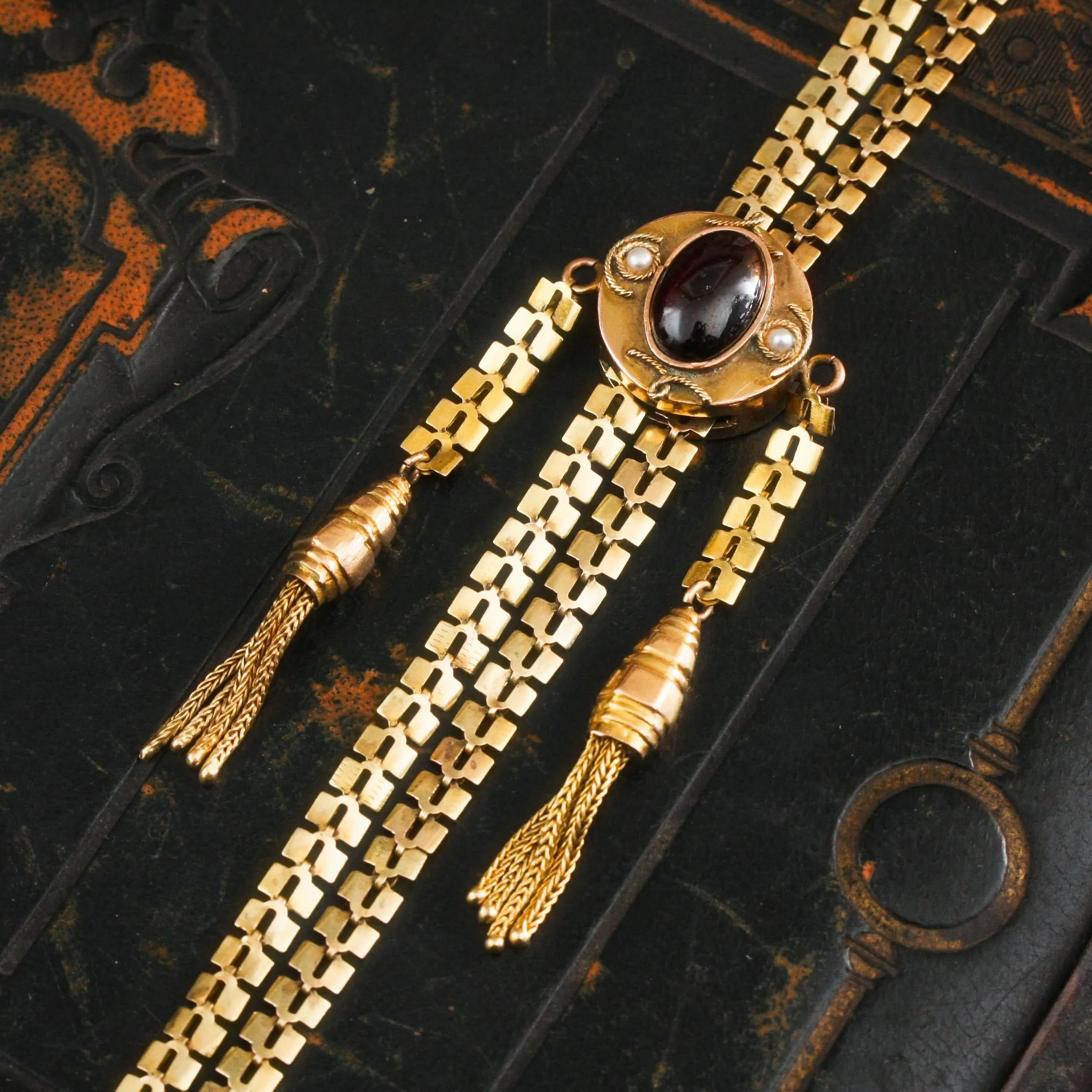 Amazing Vintage 14K Gold Slider Long Guard Chain