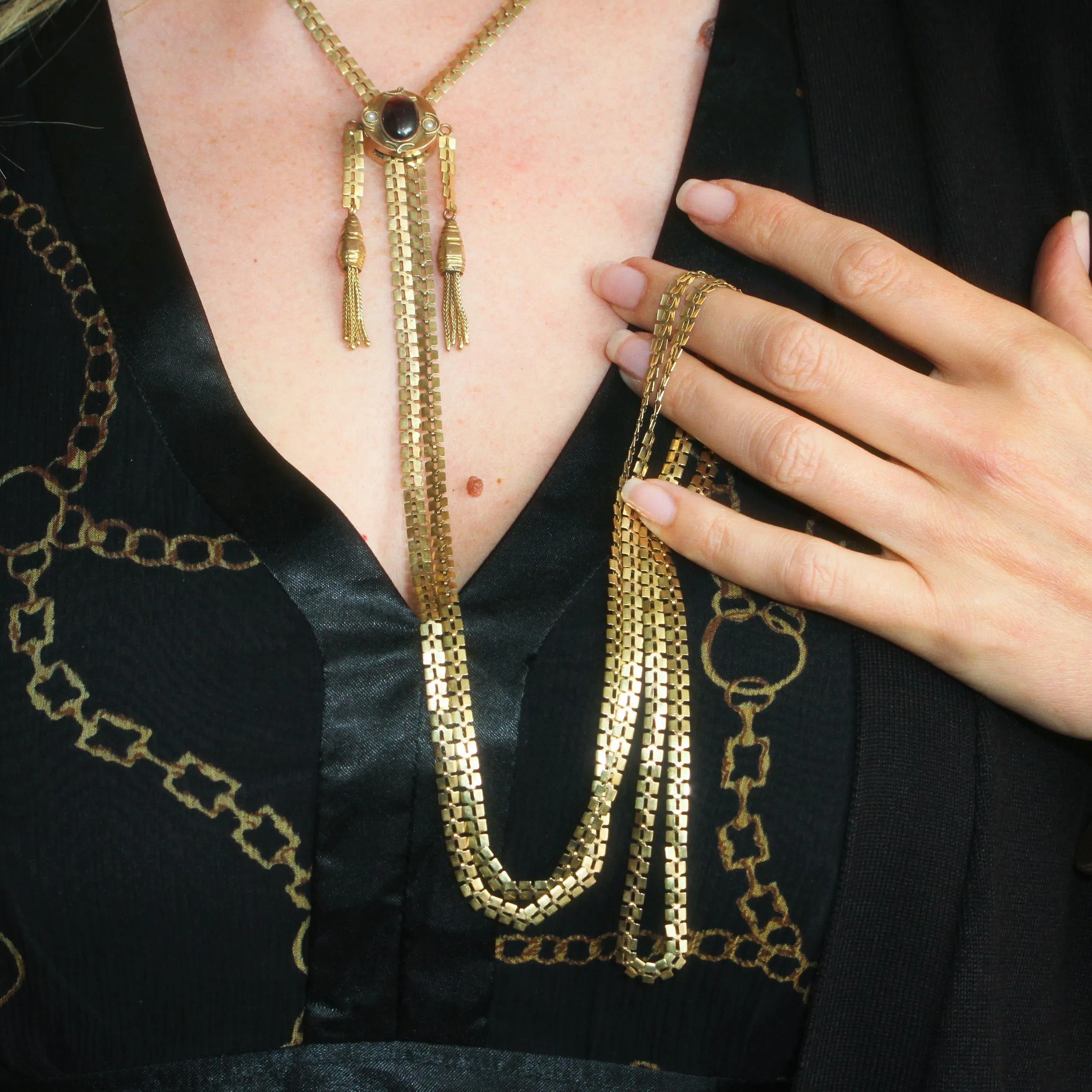 Amazing Vintage 14K Gold Slider Long Guard Chain