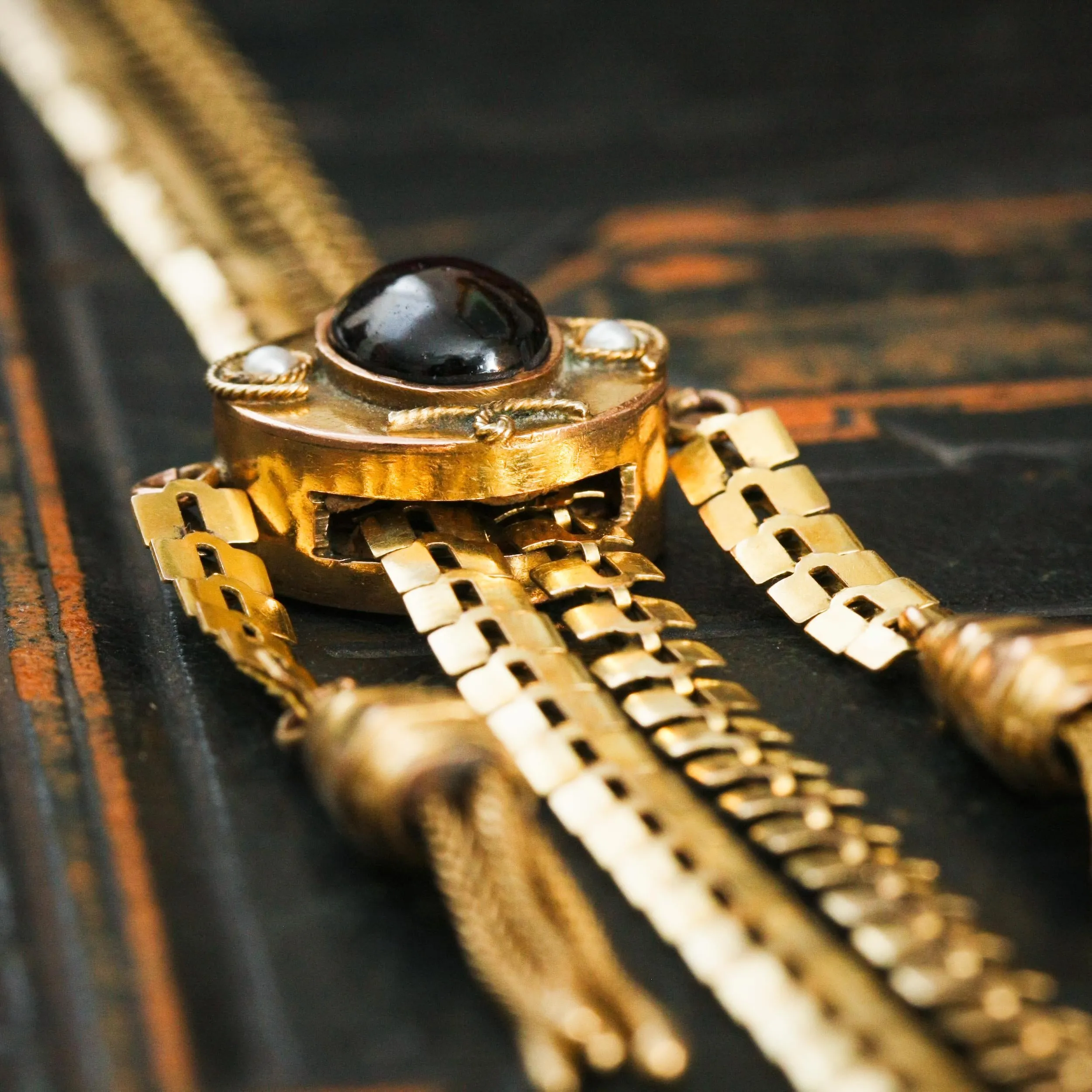 Amazing Vintage 14K Gold Slider Long Guard Chain