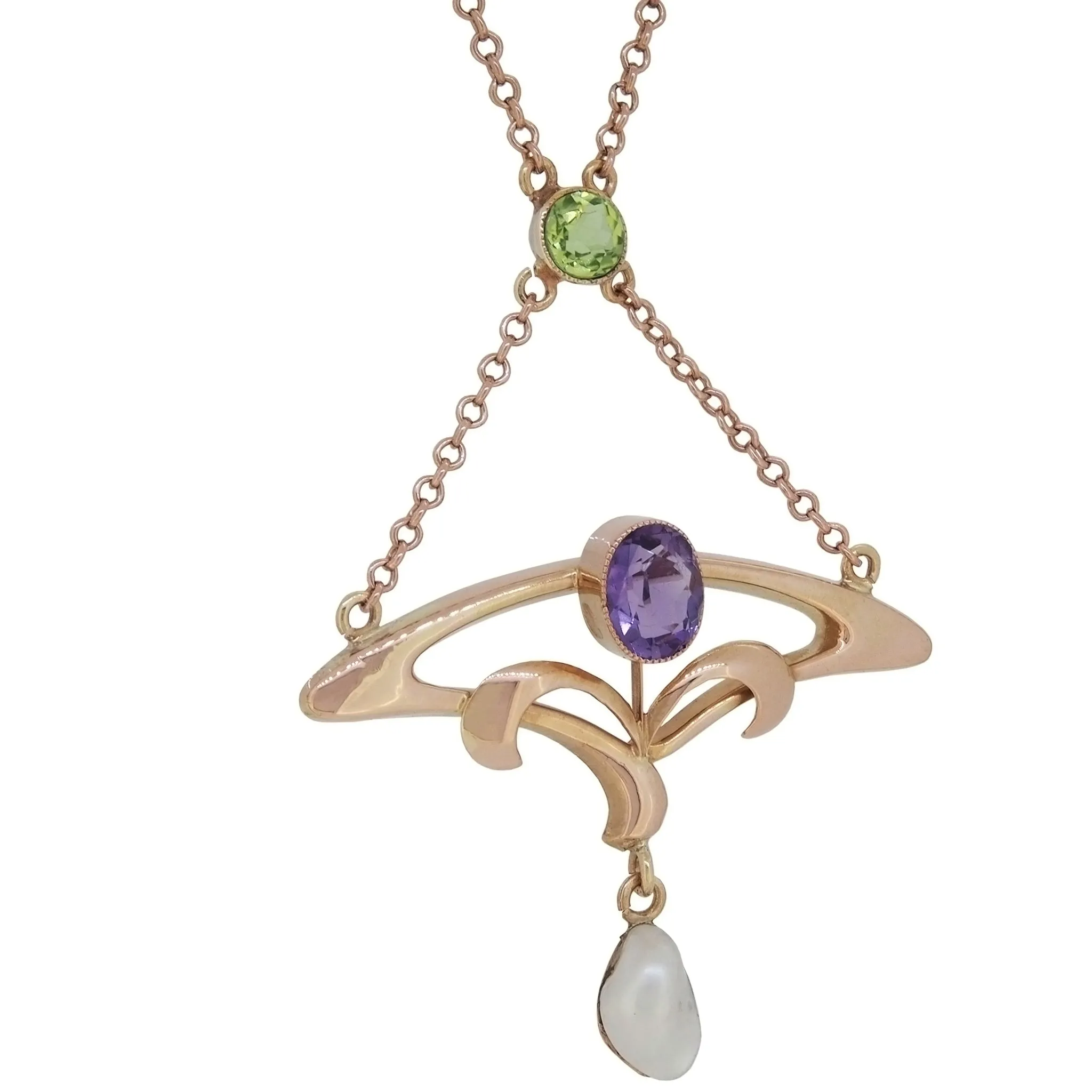 Amethyst & Pearl & Peridot Set Necklace