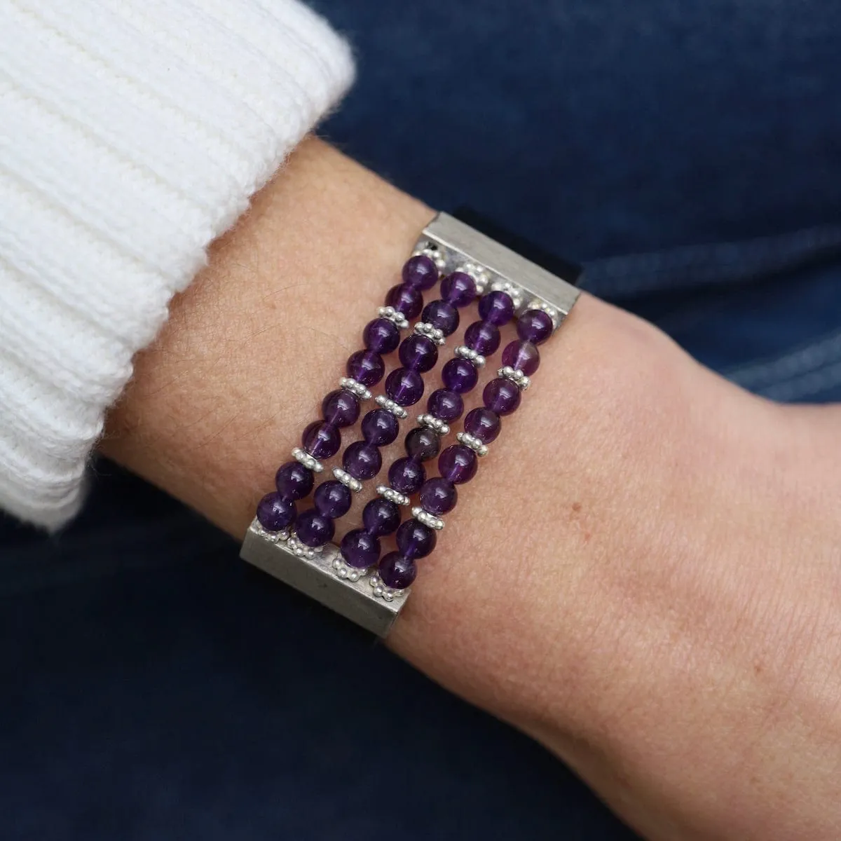 Amethyst Black Leather Bracelet