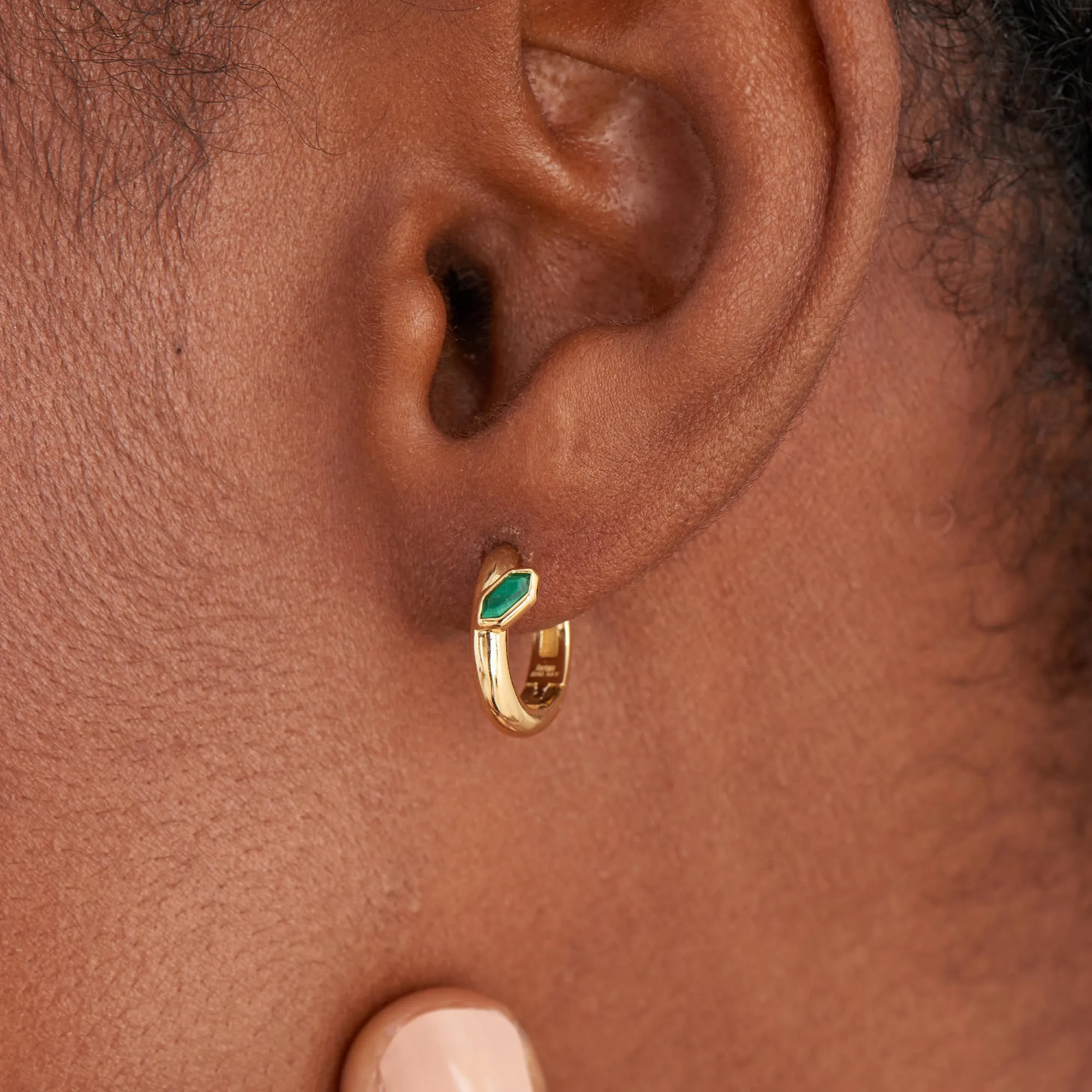 Ania Haie Gold Malachite Emblem Huggie Hoop Earrings