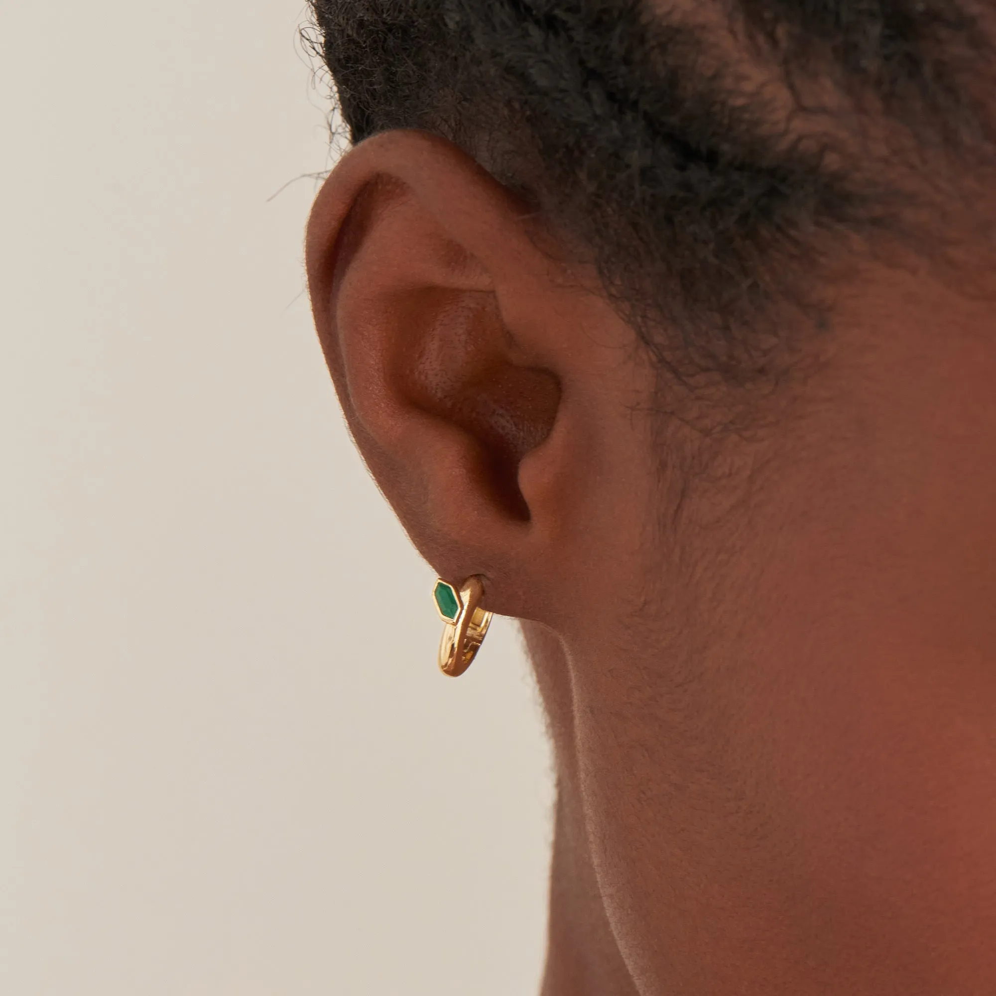 Ania Haie Gold Malachite Emblem Huggie Hoop Earrings