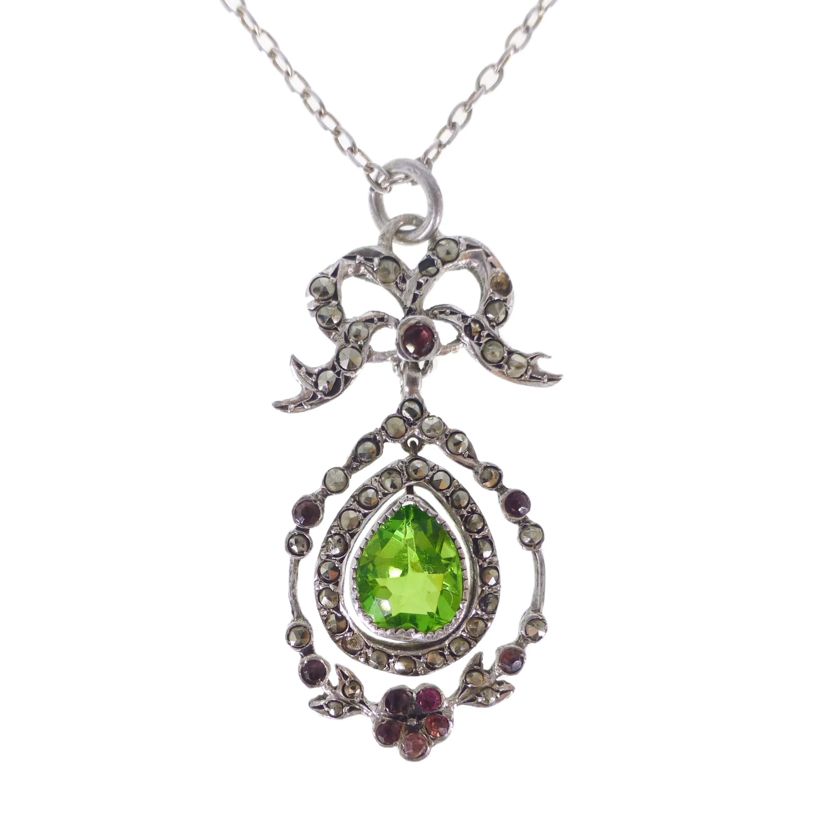 Antique Edwardian Silver Floral Bow Paste Pendant