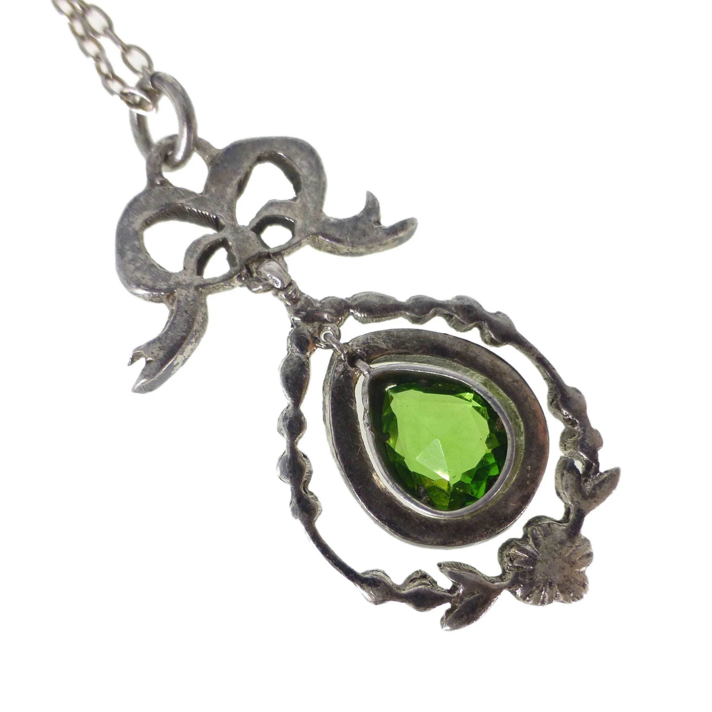 Antique Edwardian Silver Floral Bow Paste Pendant