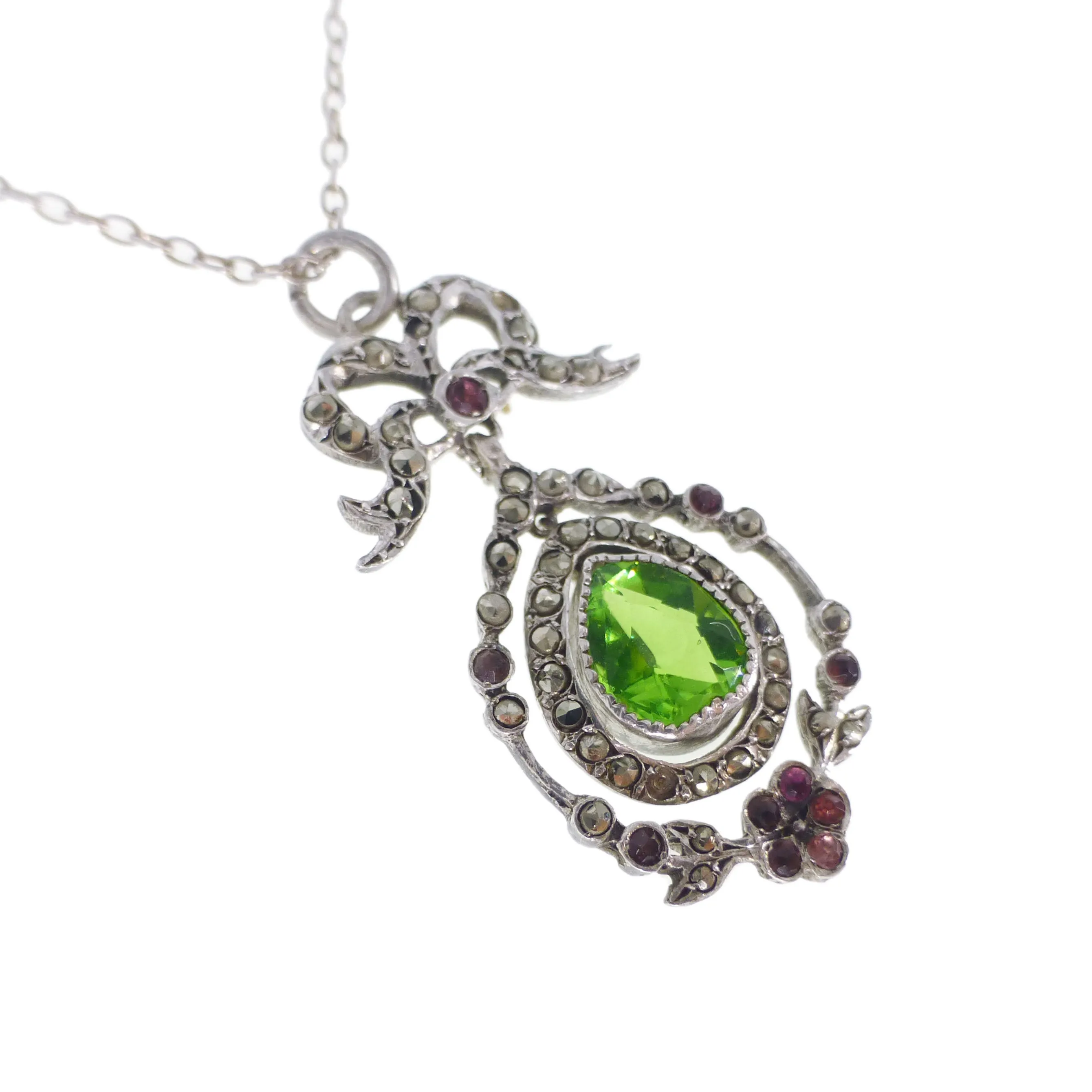 Antique Edwardian Silver Floral Bow Paste Pendant