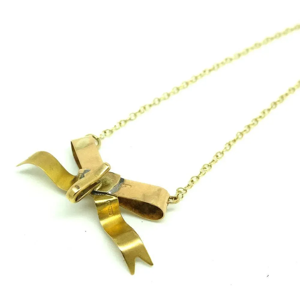 Antique Victorian Ruby Seed Pearl 9ct Yellow Gold Bow Gemstone Necklace