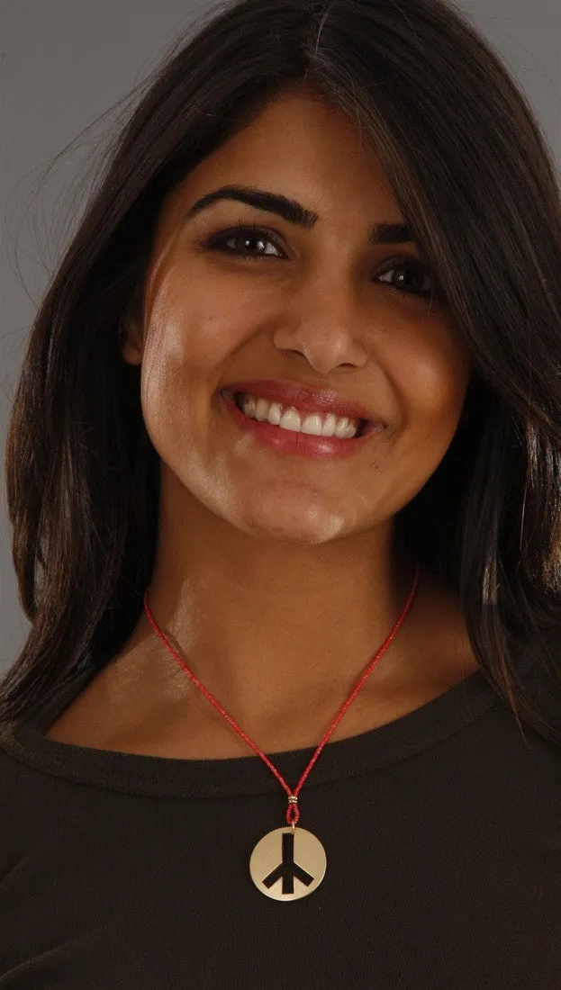 Apparel Addiction Jewelry Gold Brushed Peace Necklace in Red