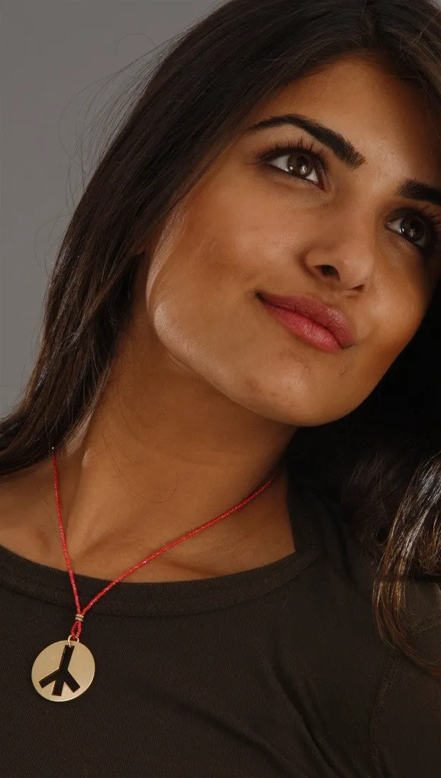 Apparel Addiction Jewelry Gold Brushed Peace Necklace in Red