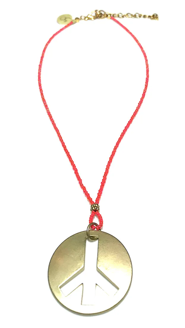 Apparel Addiction Jewelry Gold Brushed Peace Necklace in Red