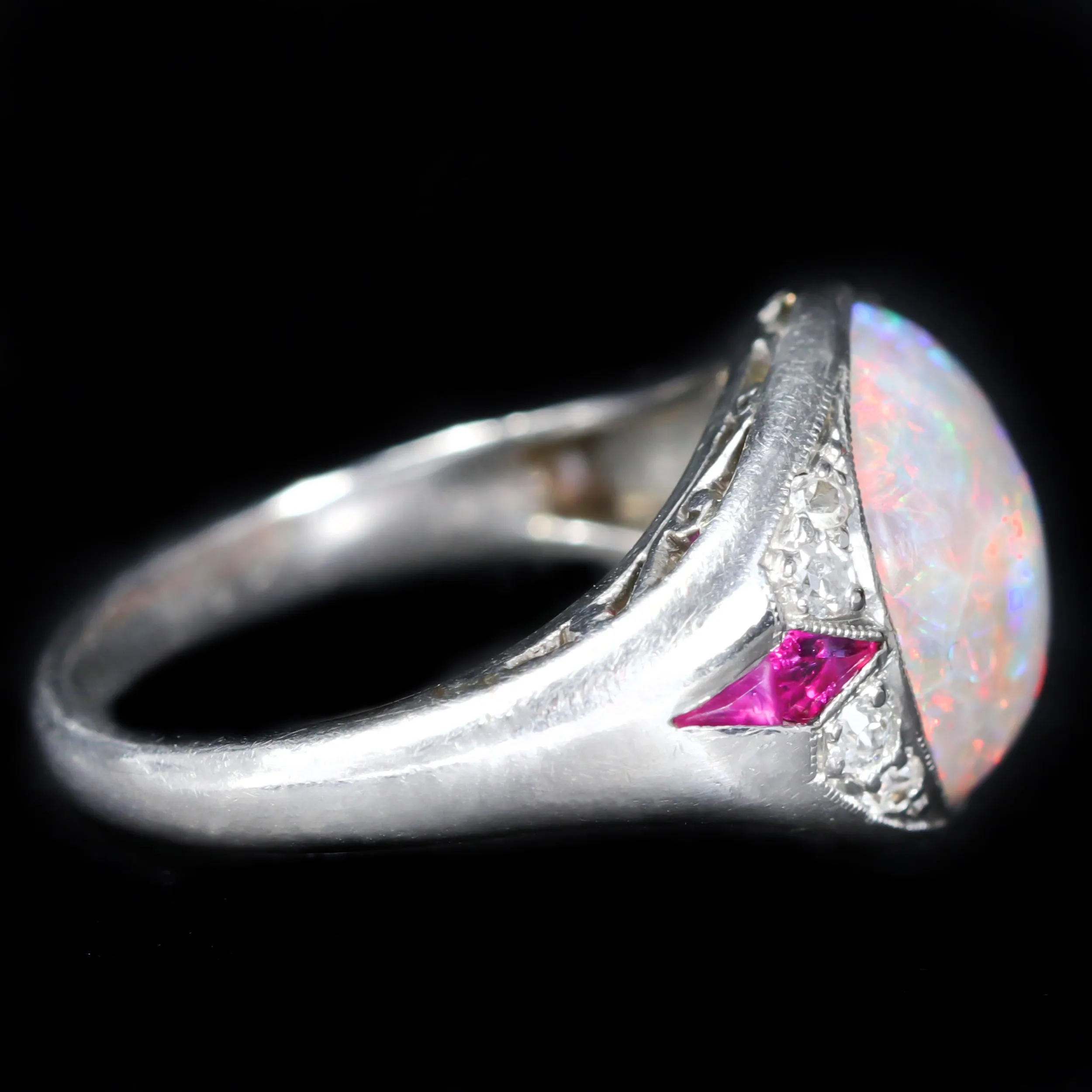 Art Deco 3.33 Carat Opal, Diamond, and Ruby Ring
