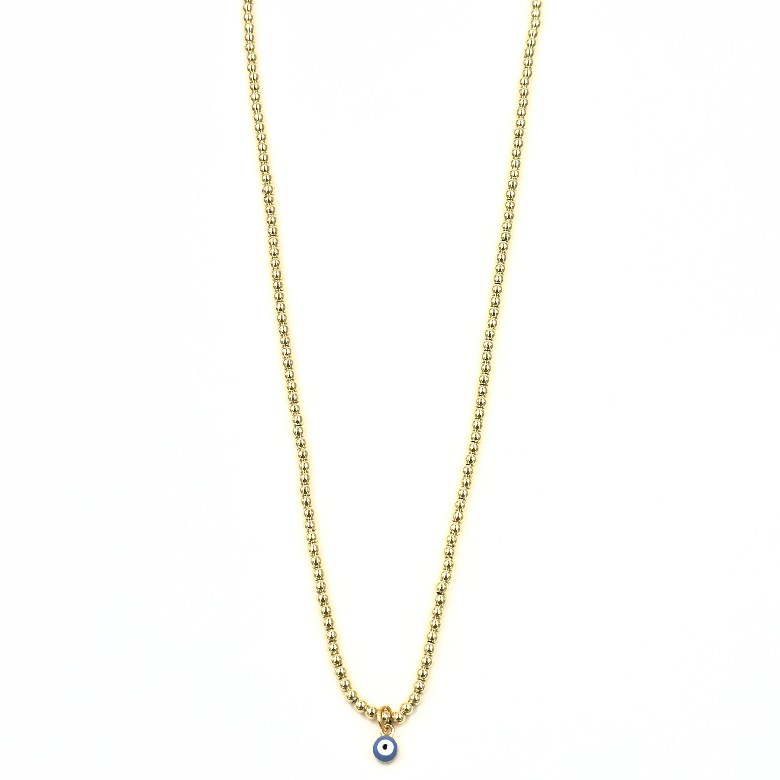 Ashley Gold Stainless Steel Gold Plated Blue Enamel Evil Eye Charm Beaded Necklace