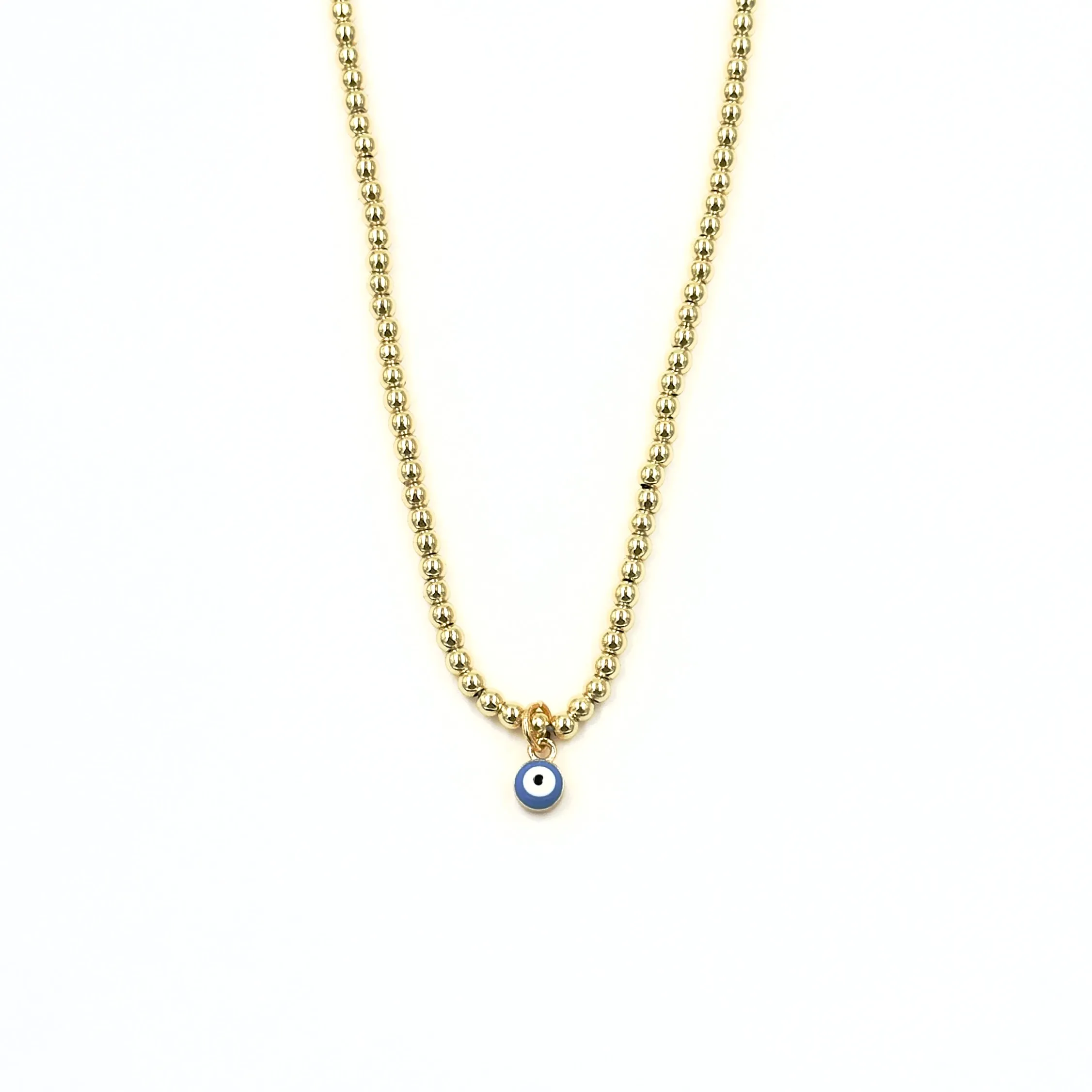 Ashley Gold Stainless Steel Gold Plated Blue Enamel Evil Eye Charm Beaded Necklace