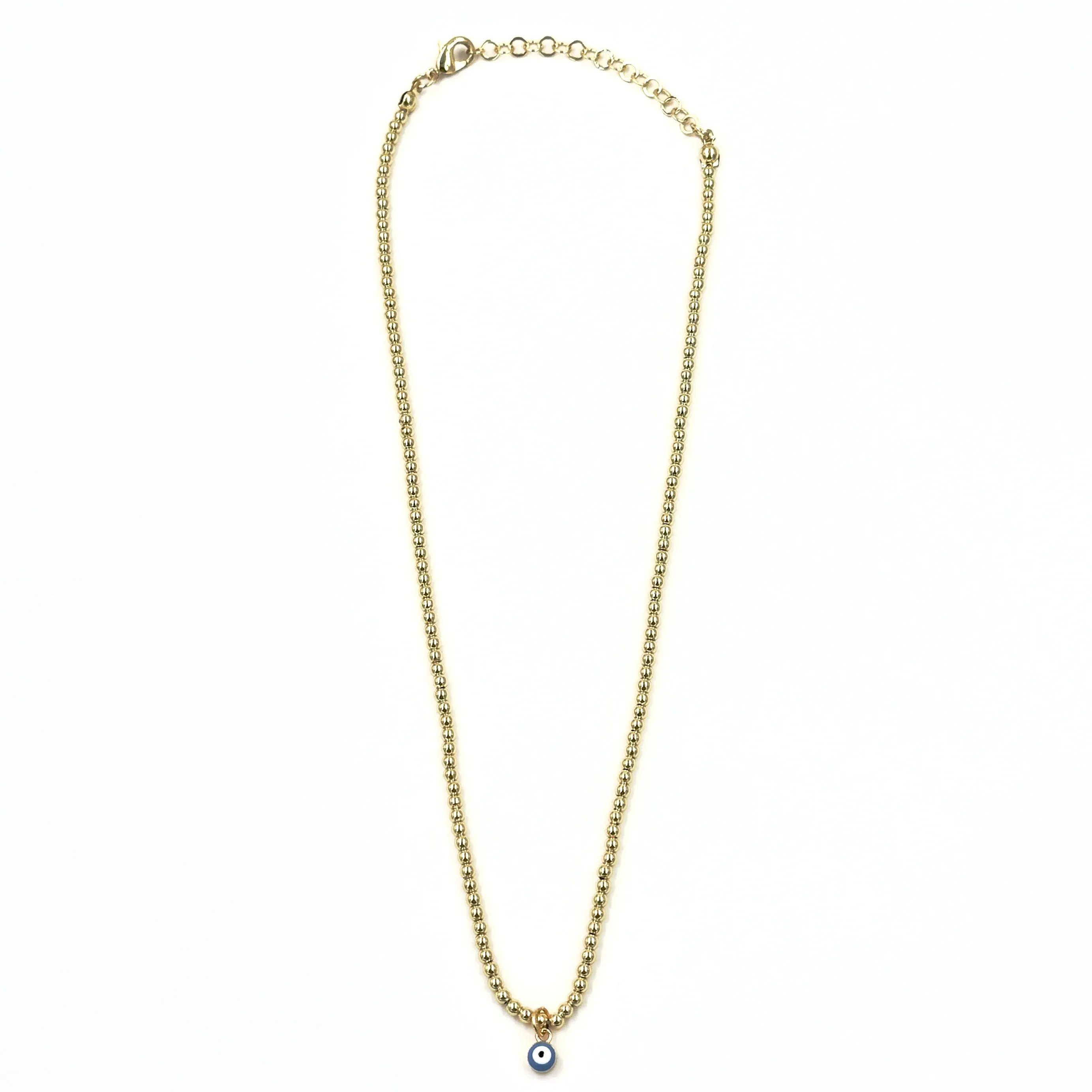 Ashley Gold Stainless Steel Gold Plated Blue Enamel Evil Eye Charm Beaded Necklace