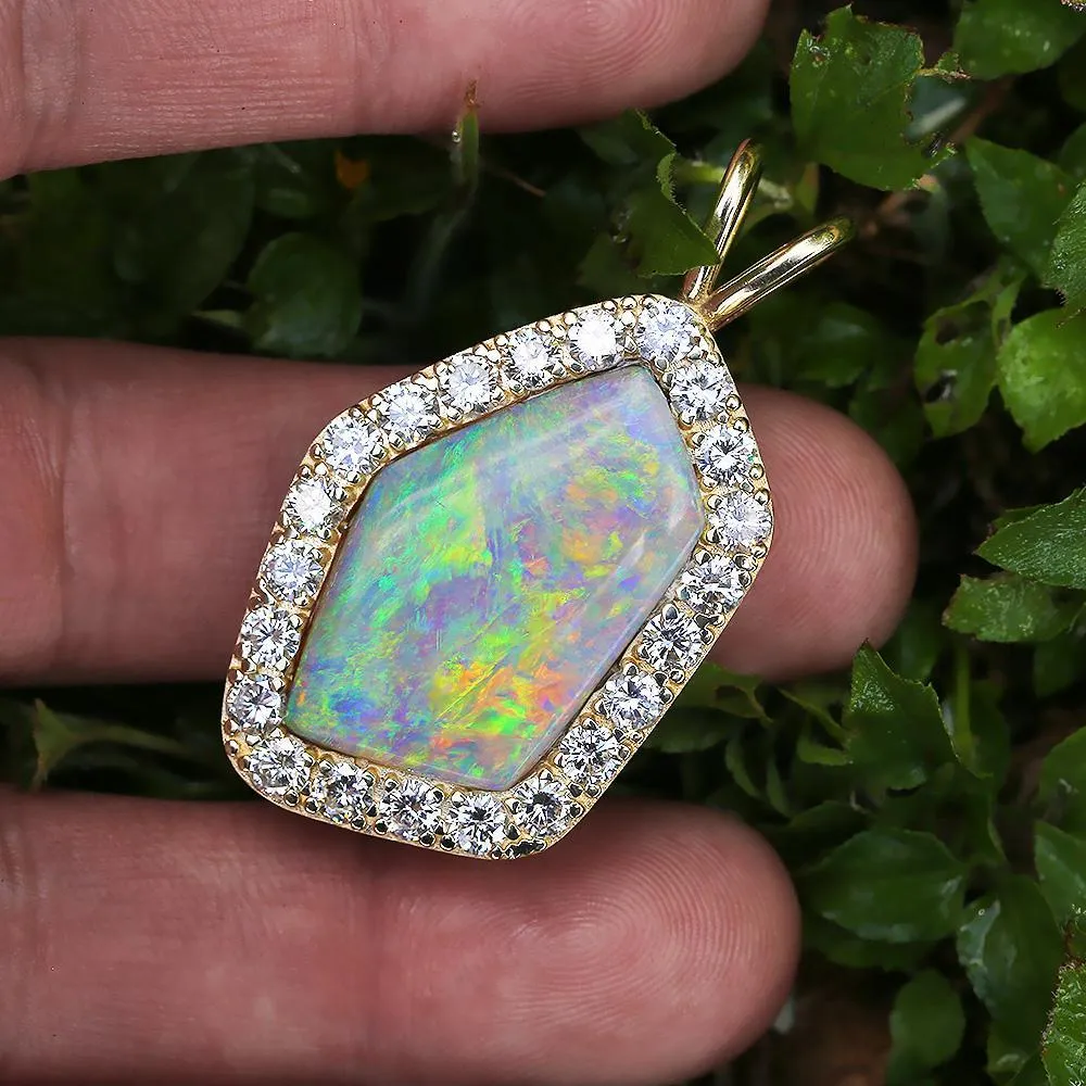 Australian Opal & Diamond Pendant 14K 14.45ctw Certified