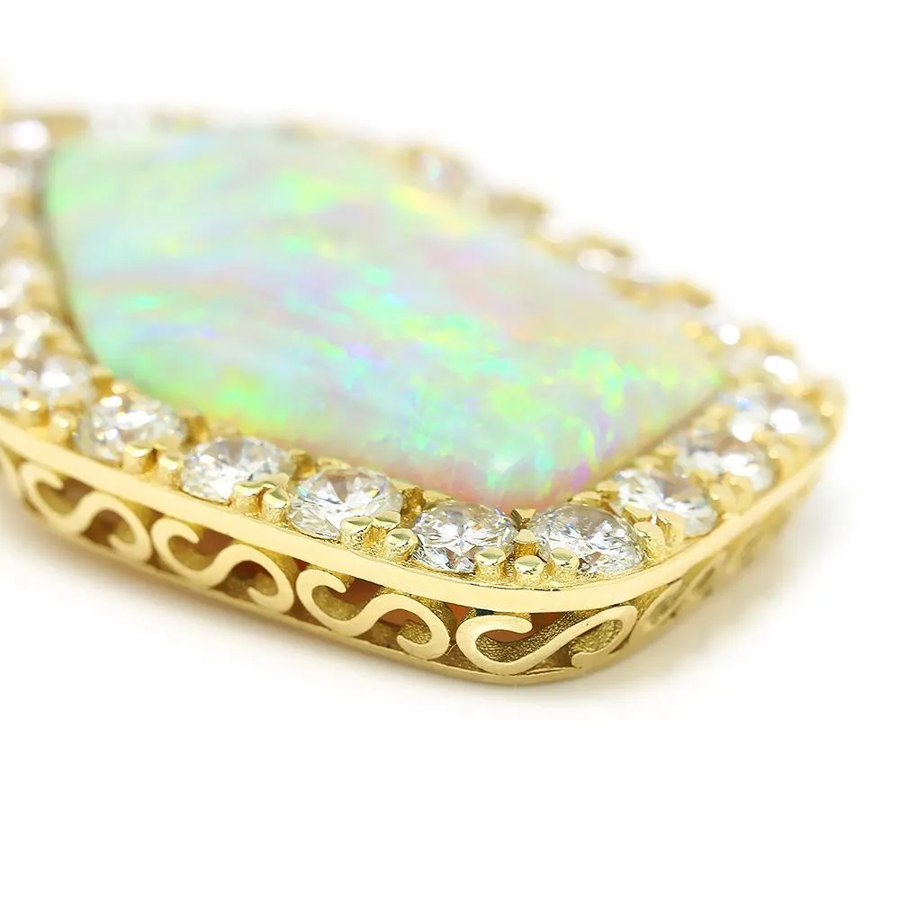 Australian Opal & Diamond Pendant 14K 14.45ctw Certified