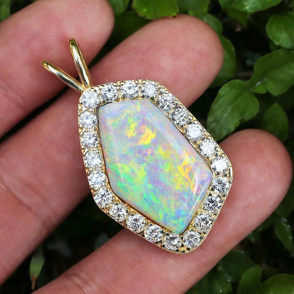 Australian Opal & Diamond Pendant 14K 14.45ctw Certified