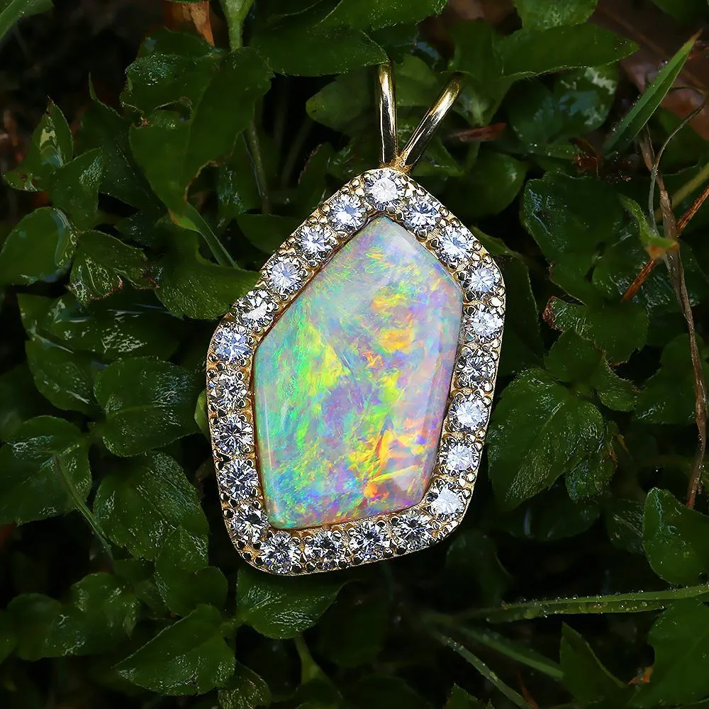 Australian Opal & Diamond Pendant 14K 14.45ctw Certified