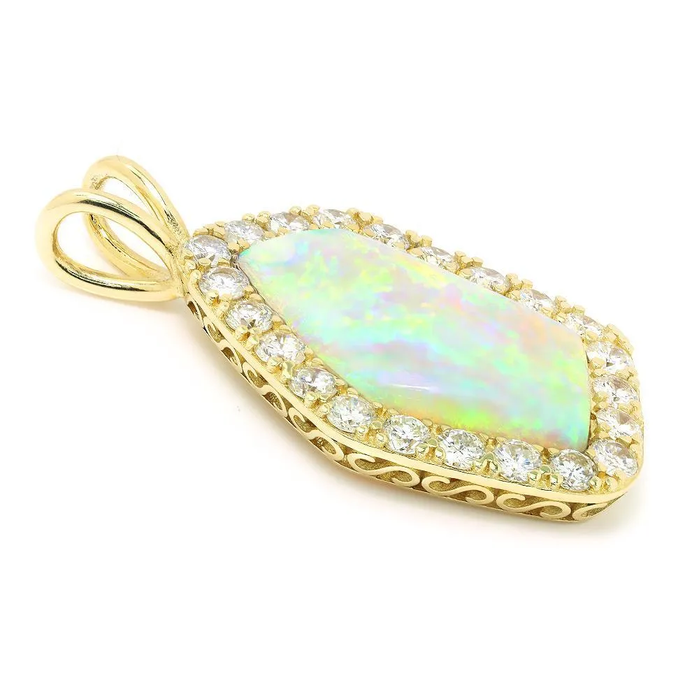 Australian Opal & Diamond Pendant 14K 14.45ctw Certified