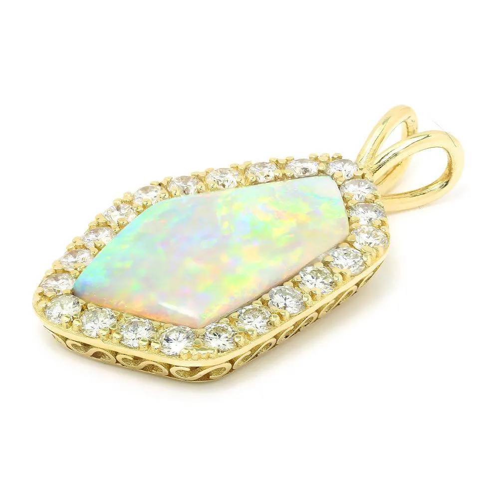 Australian Opal & Diamond Pendant 14K 14.45ctw Certified