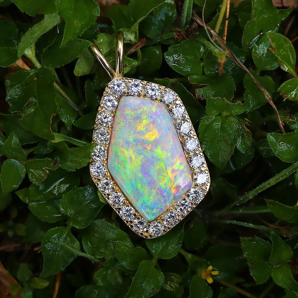 Australian Opal & Diamond Pendant 14K 14.45ctw Certified