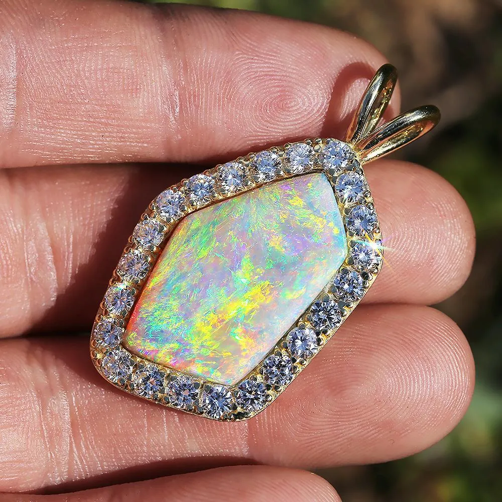 Australian Opal & Diamond Pendant 14K 14.45ctw Certified