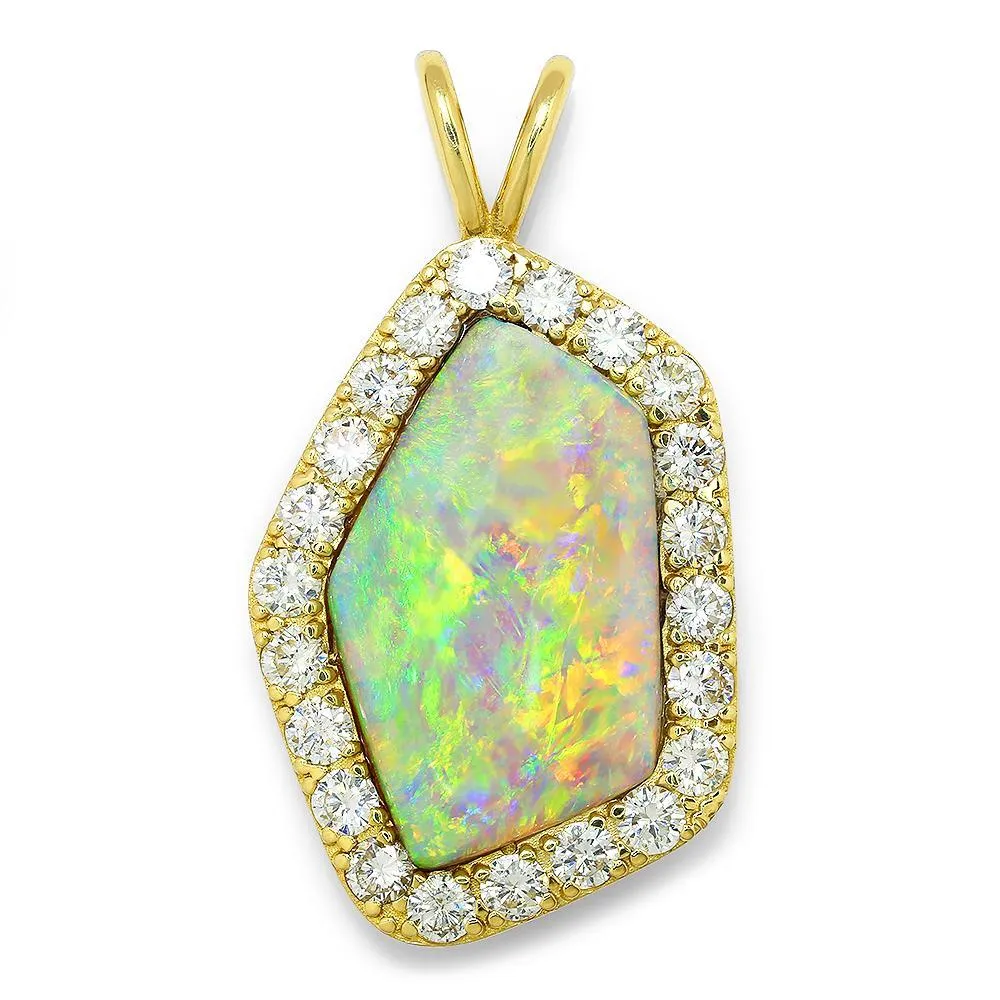 Australian Opal & Diamond Pendant 14K 14.45ctw Certified