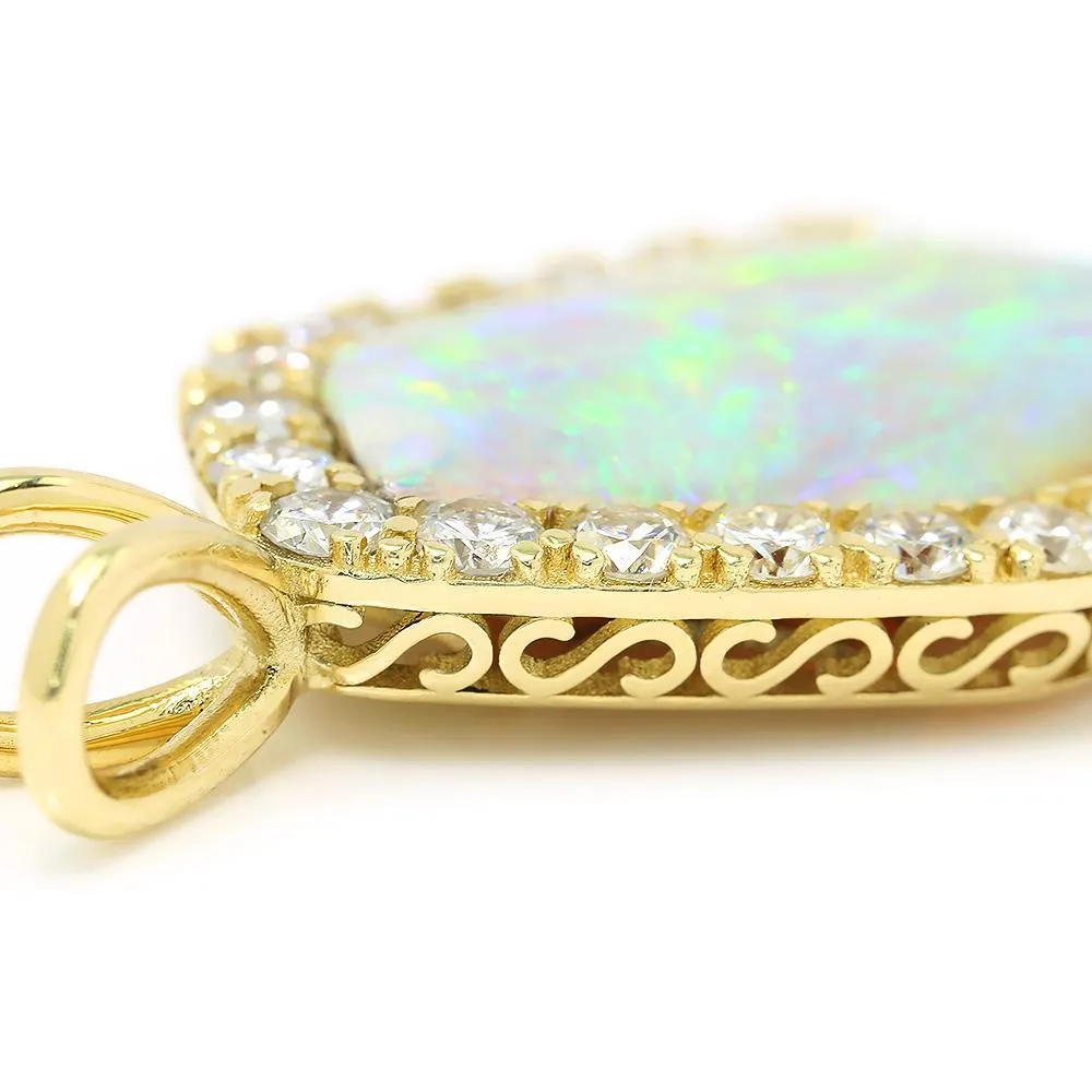Australian Opal & Diamond Pendant 14K 14.45ctw Certified
