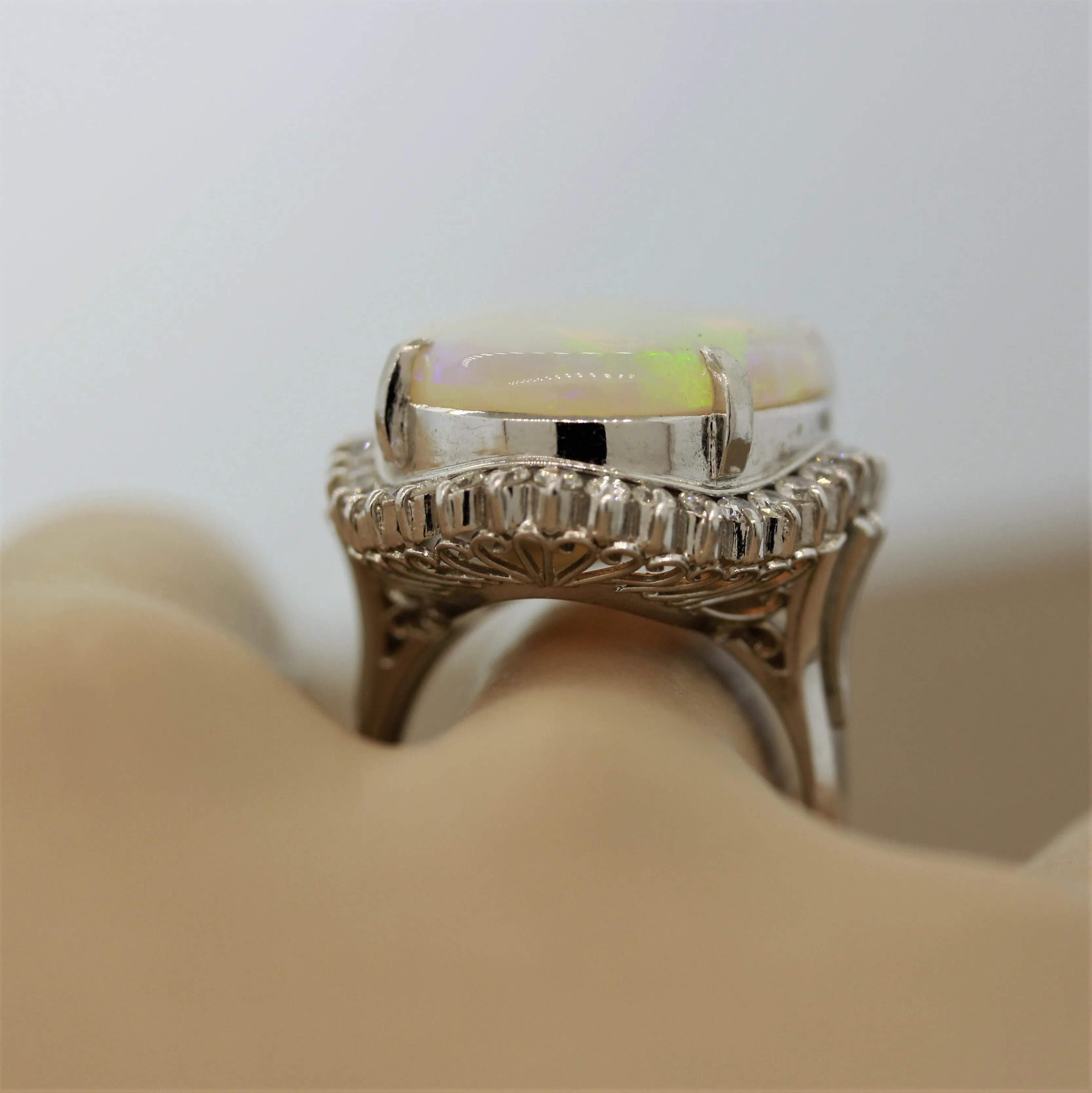 Australian Opal Diamond Platinum Cocktail Ring