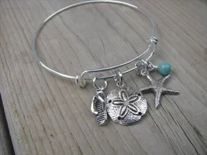 Beach Bracelet- Flip Flop Charm, Sand Dollar Charm, Starfish Charm- Charm Bracelet