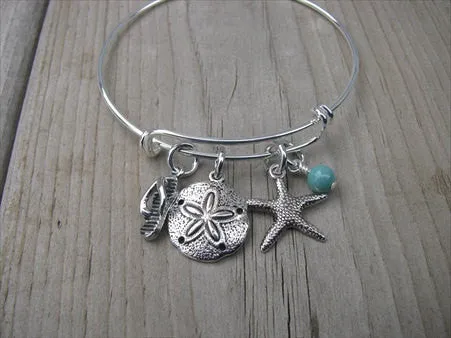 Beach Bracelet- Flip Flop Charm, Sand Dollar Charm, Starfish Charm- Charm Bracelet