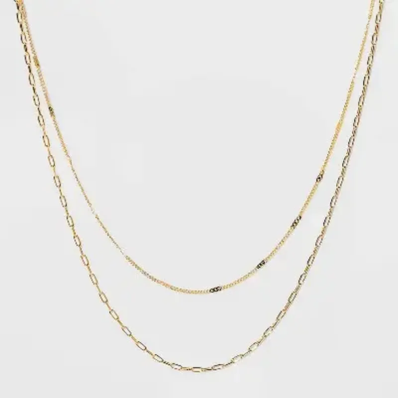 Beaded & Link Chain Duo Necklace - Gold