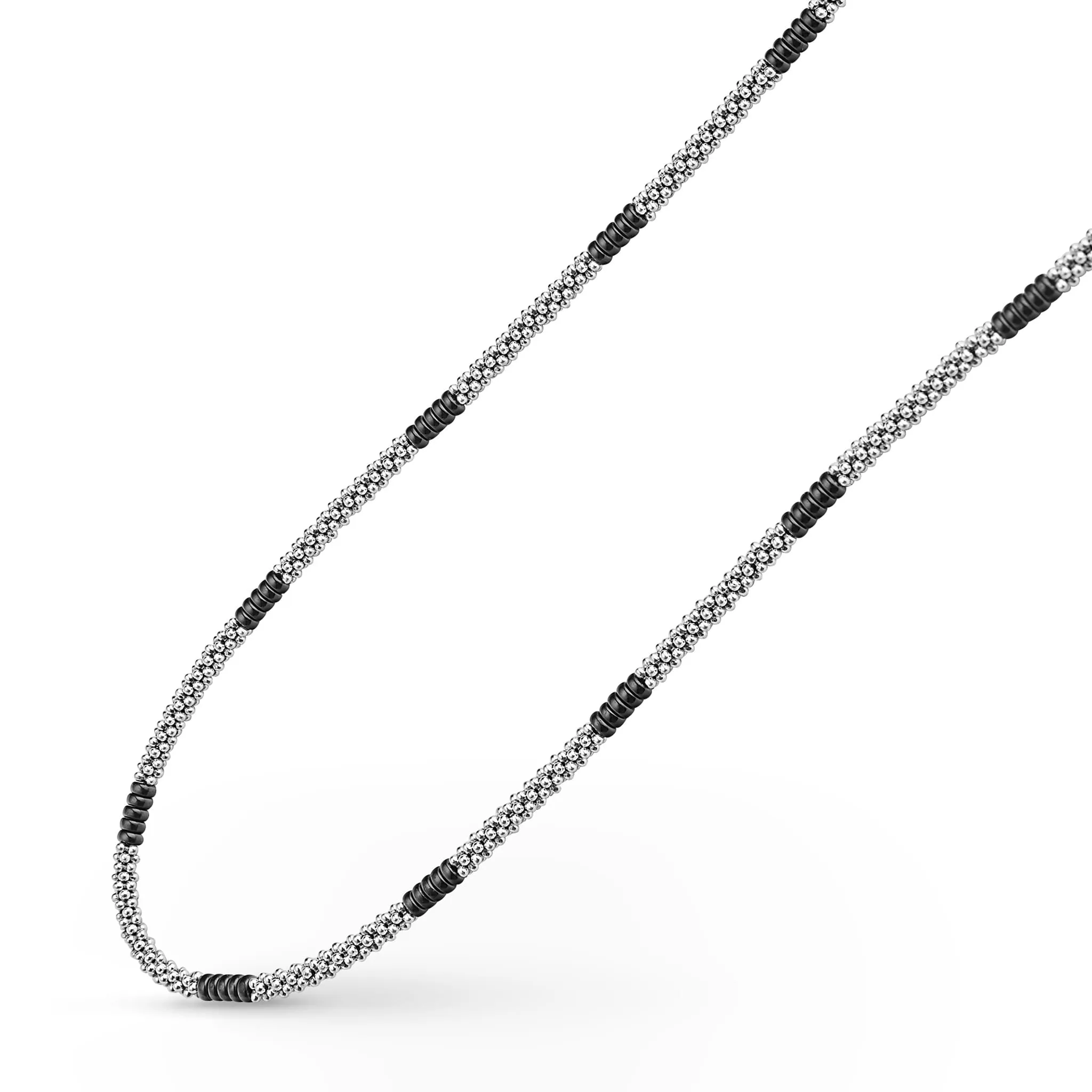 Black Caviar Silver Station Ceramic Beaded Necklace