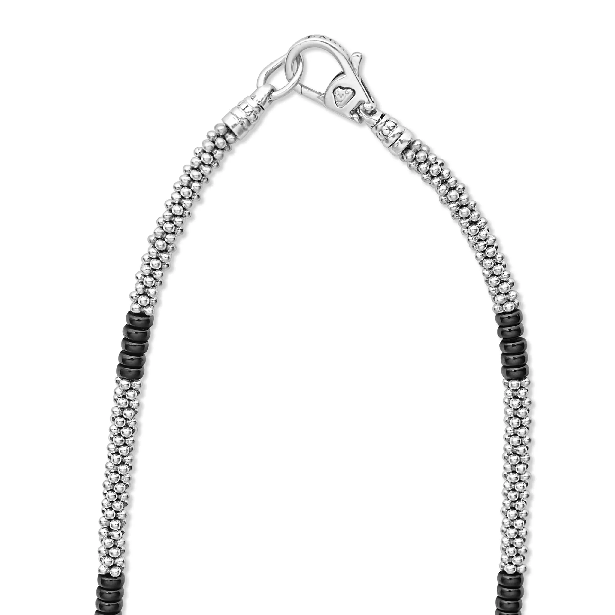 Black Caviar Silver Station Ceramic Beaded Necklace