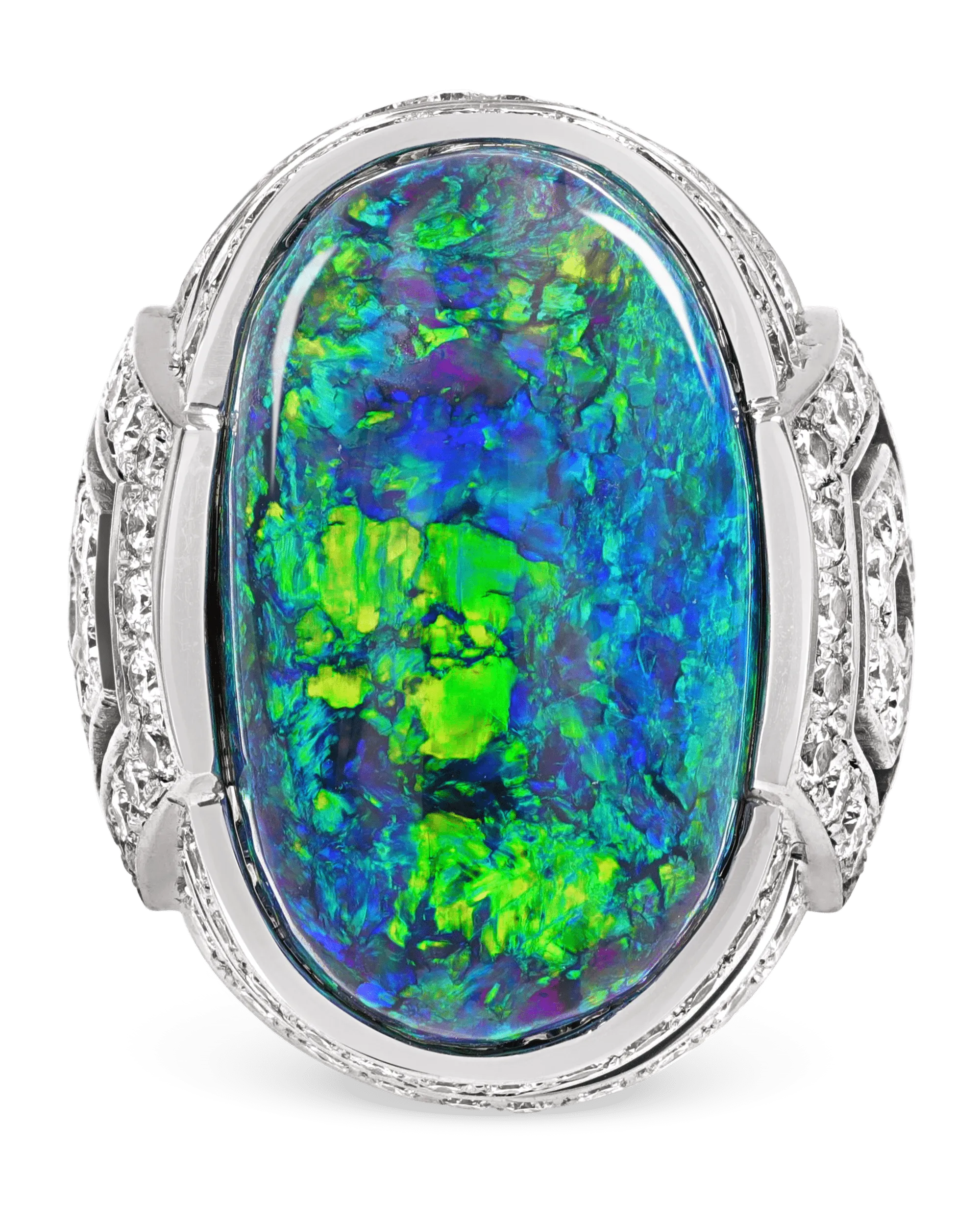 Black Opal and Diamond Ring