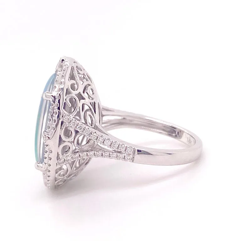 Black Opal Double Diamond Halo Ring