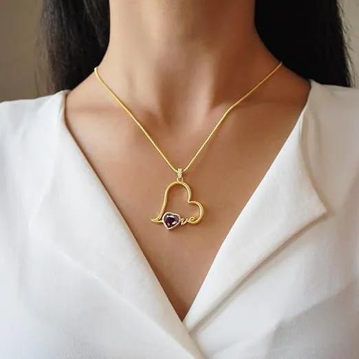 Blingoz Love Heart Pendant- Infinity Heart Birthstone Necklace for Women- 18k Gold, Rose Gold Filled With 925 Sterling Silver Necklace with Amethyst Heart Pendant- 18 2 Inch Chain