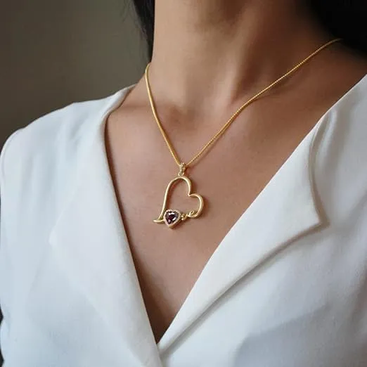 Blingoz Love Heart Pendant- Infinity Heart Birthstone Necklace for Women- 18k Gold, Rose Gold Filled With 925 Sterling Silver Necklace with Amethyst Heart Pendant- 18 2 Inch Chain