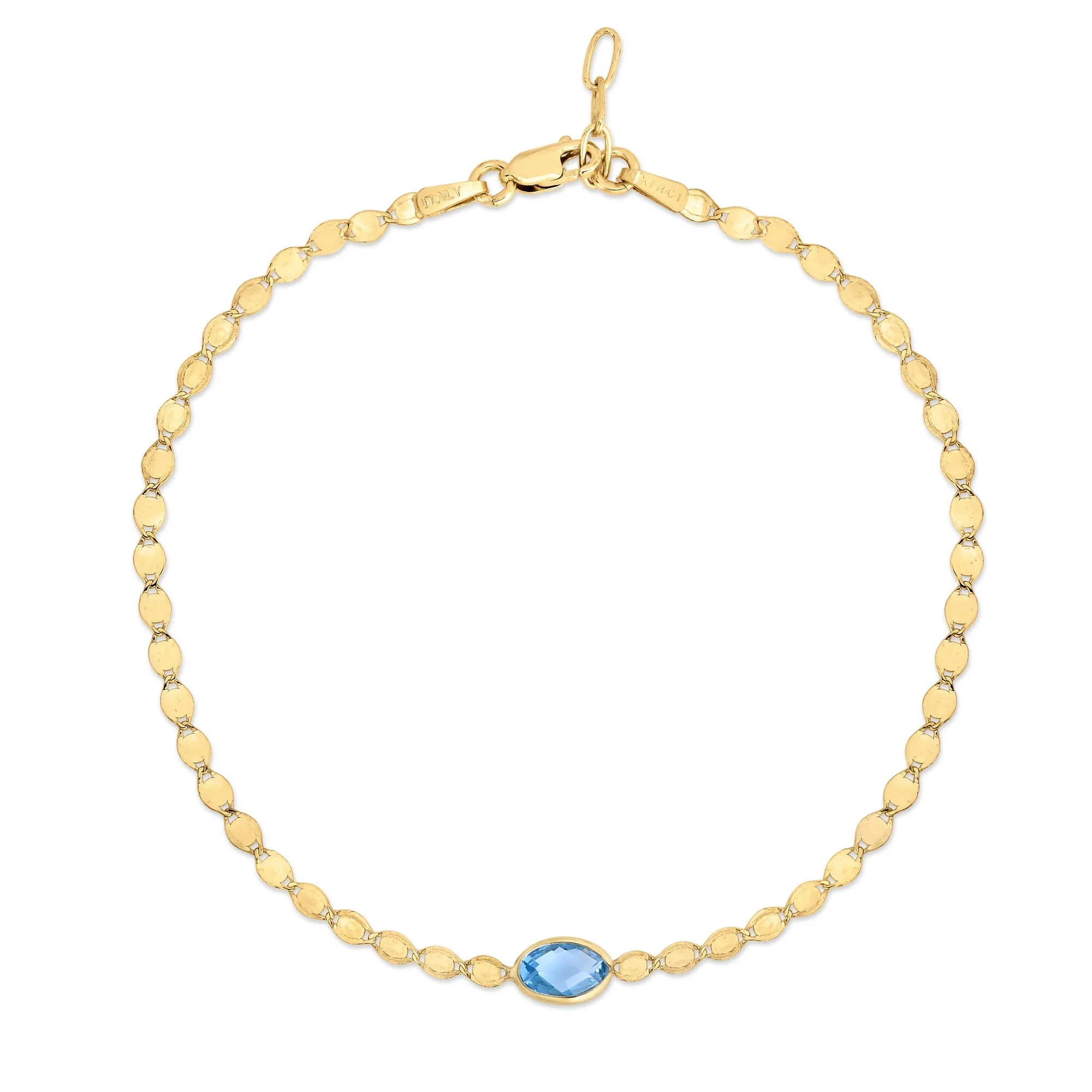 Blue Topaz and Yellow Gold Solid Mirror Chain Bracelet | 2.2mm