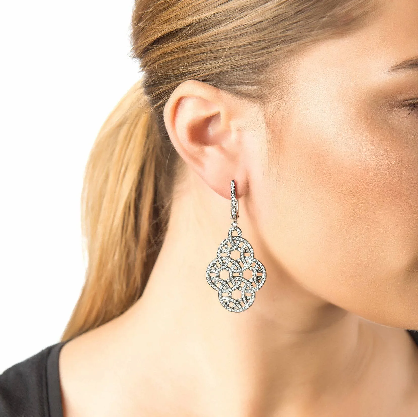 Celtic Knot Aoife Drop Earrings Oxidised Silver
