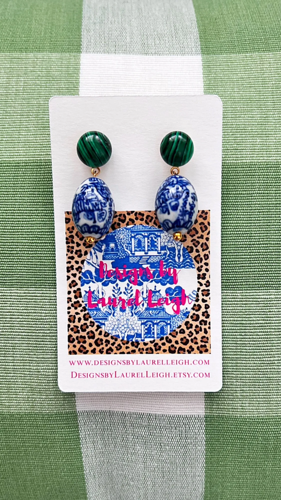 Chinoiserie & Green Malachite Earrings