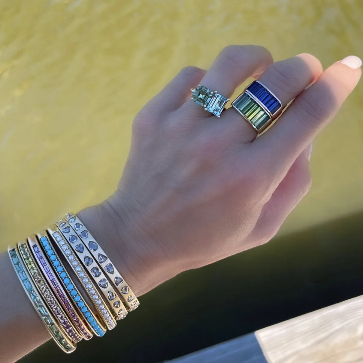 Cirque Oval Hinged Cuff Bracelet with Turquoise Cabochons
