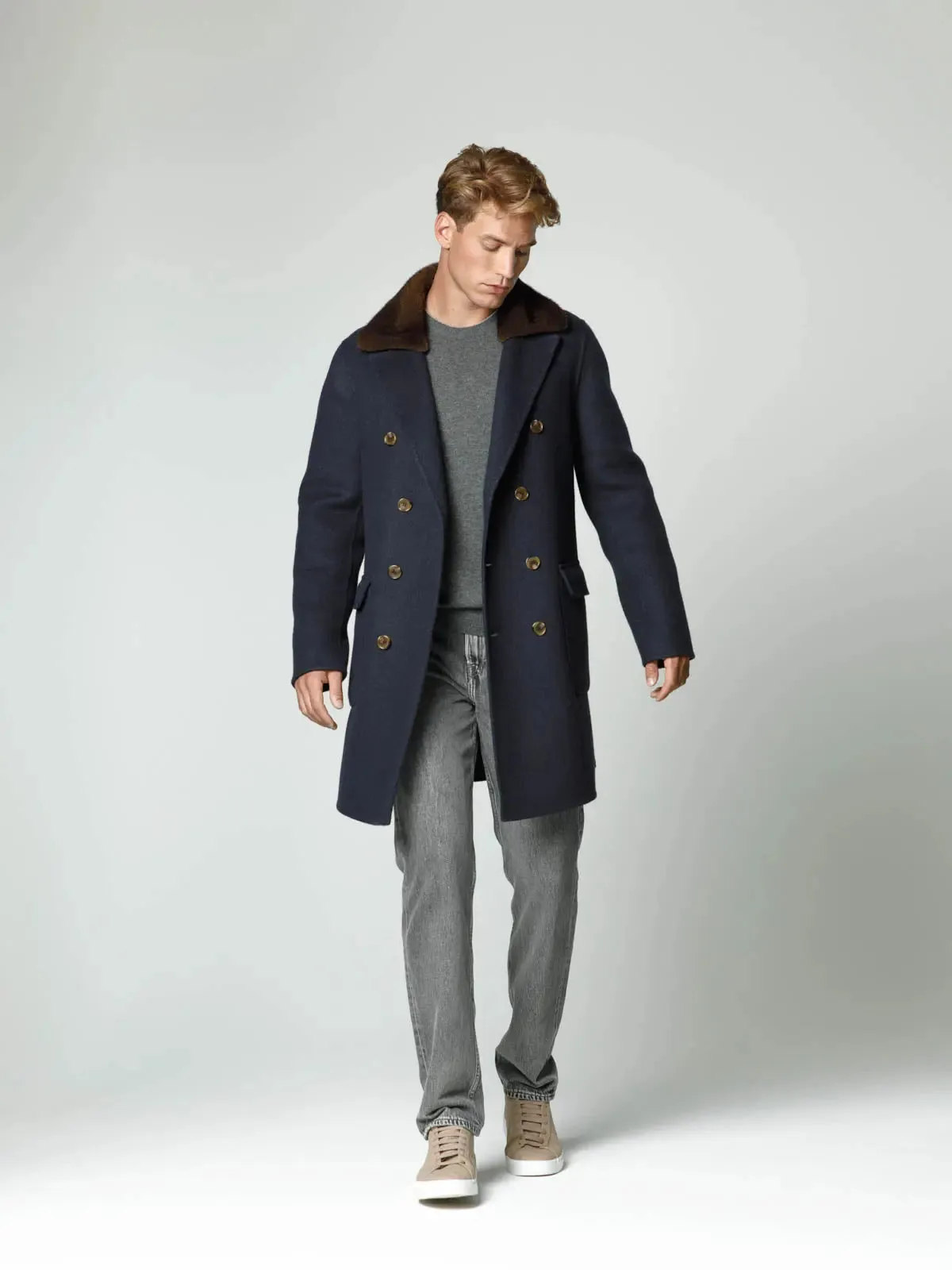 Coat from cashmere in shade Blue Opal