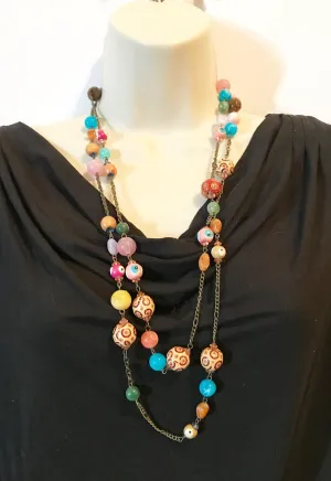 Colorful and Wild 60” Beaded Vintage Necklace