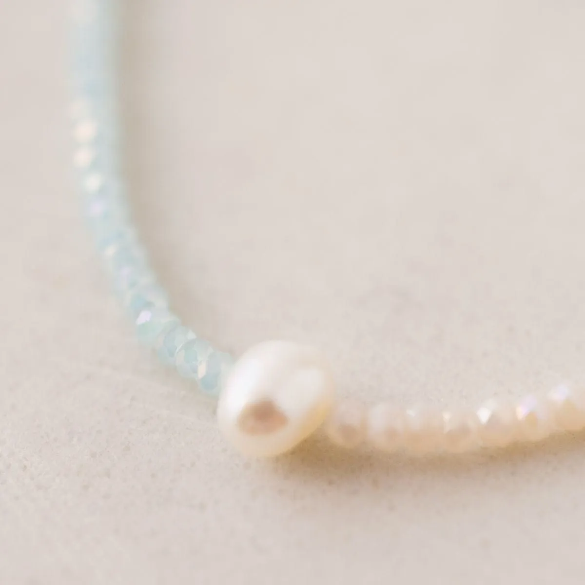 Cora Beaded Necklace Aqua/Creme