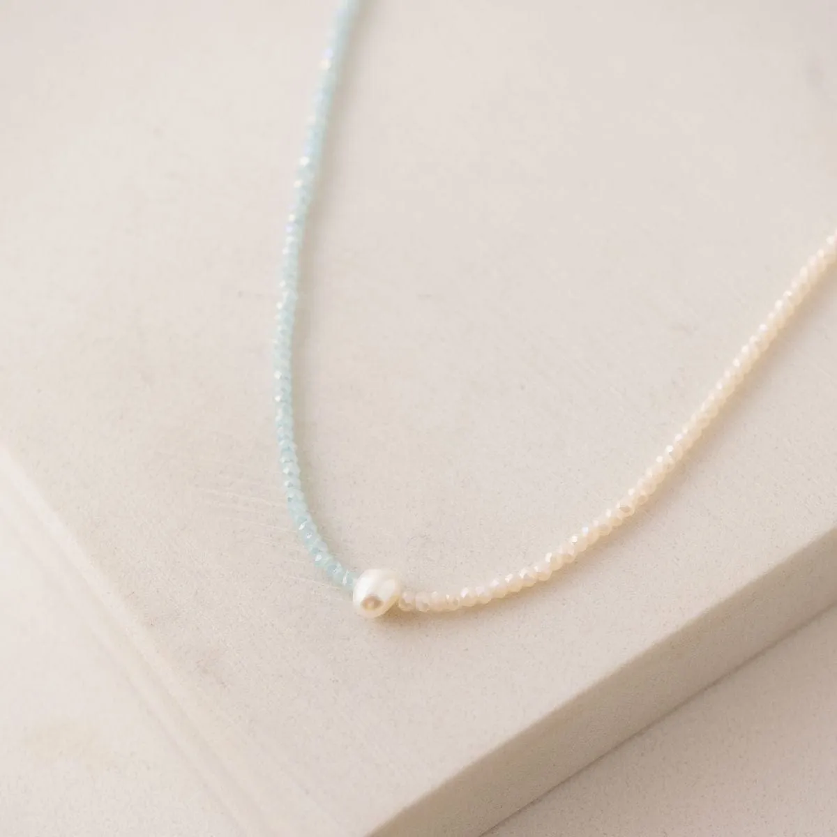 Cora Beaded Necklace Aqua/Creme