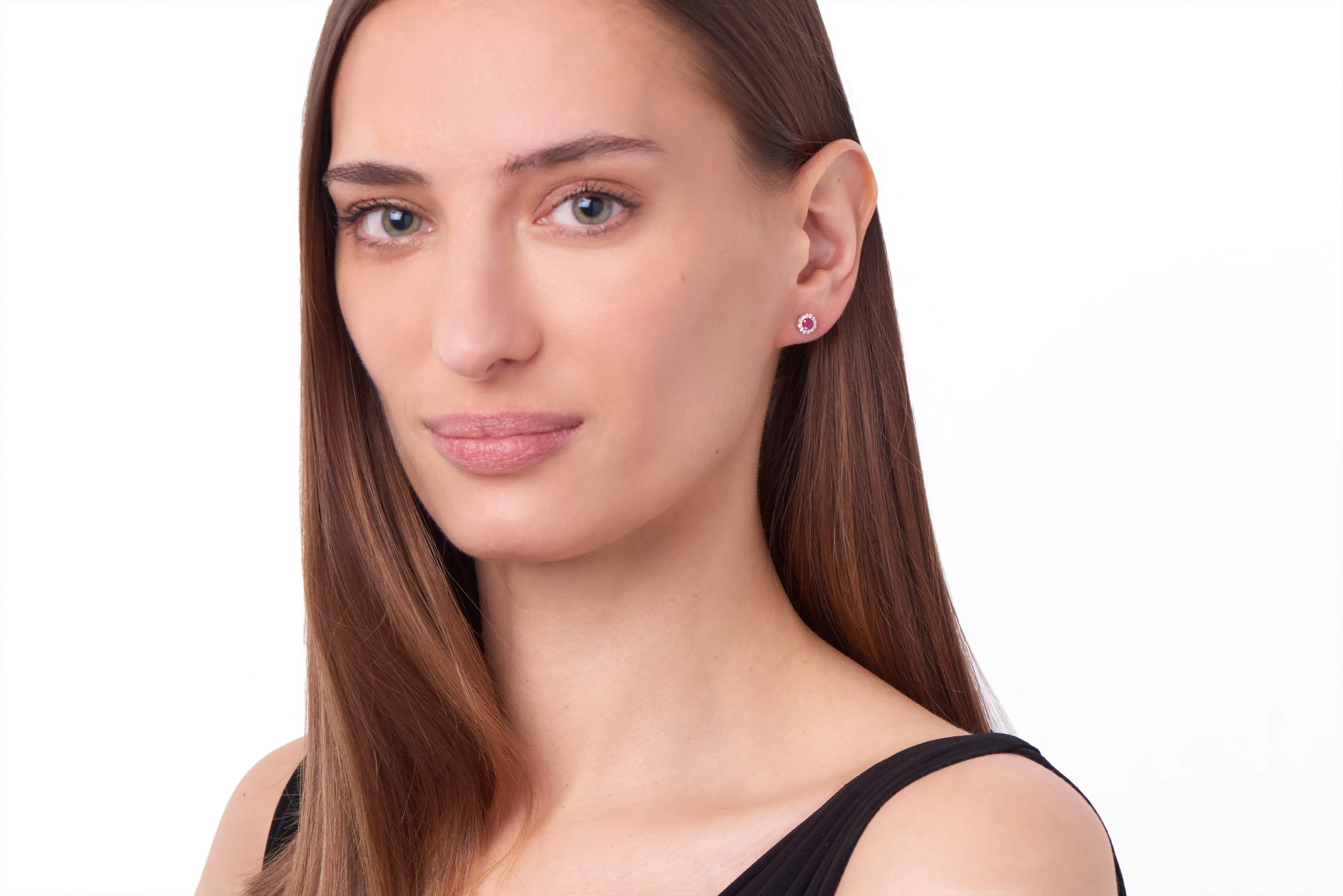 Diana, Diamond Halo Ruby Studs